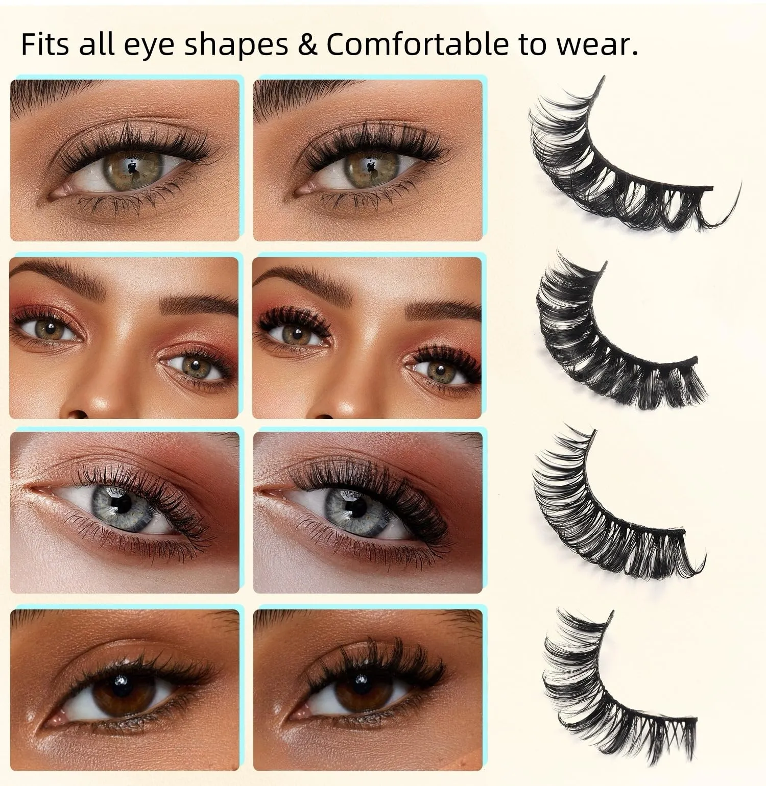 48 Pairs False Eyelashes, Lash Extensions Cat Eye Faux Mink Lashes Natural Look Fluffy Wispy Lashes High-Capacity Lash Set