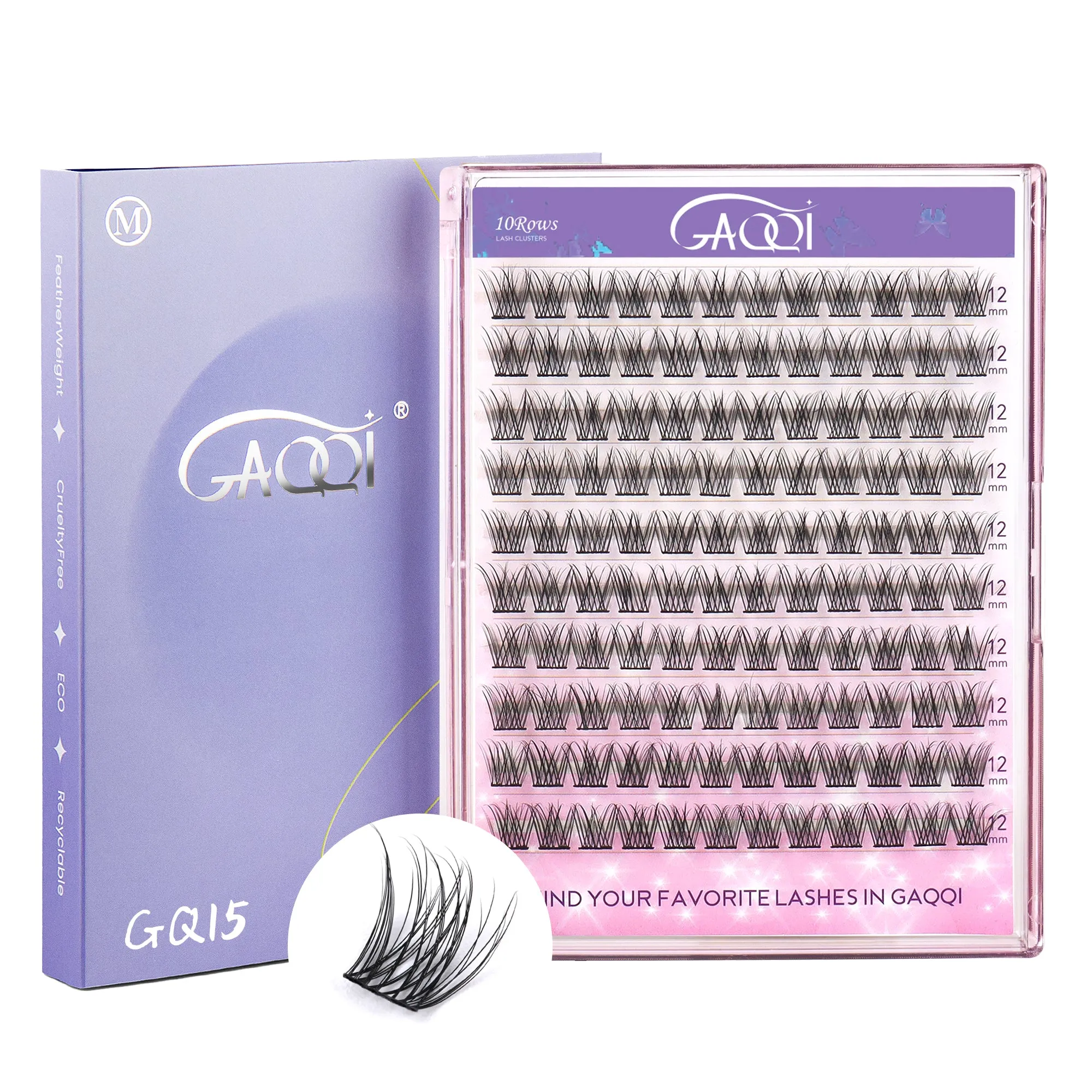 GAQQI Lash Clusters 120PCS（GQ15, C Curl, 12mm)